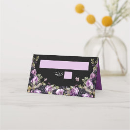 Cartão De Mesa Roxo Gótico e Florais Negra Moody Quinceañera