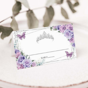 Cartão De Mesa Roxo Lilás Borboletas Florais Quinceañera XV 16