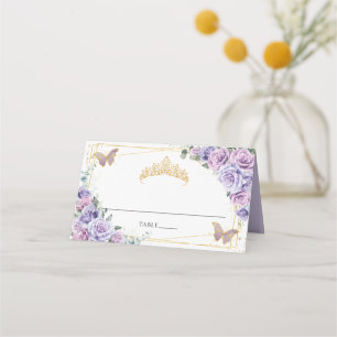 Cartão De Mesa Roxo Lilás Borboletas Florais Quinceañera XV 16