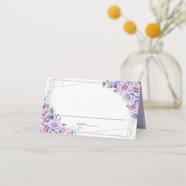 Cartão De Mesa Roxo Lilás Floral Casamento Noiva Quince (Frente)