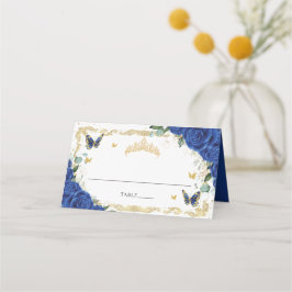 Cartão De Mesa Royal Blue Floral Borboletas Quinceañera Doze Anos