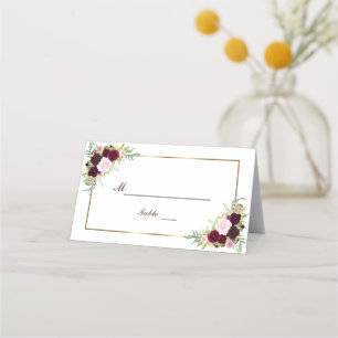 Cartão De Mesa Royal Burgundy Marsala Número de Mesa Dourada Flor