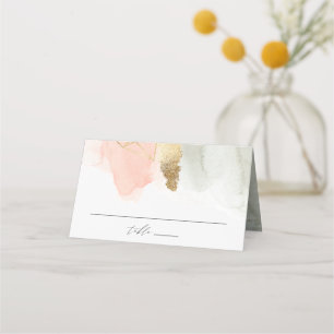 Cartão De Mesa Rubor e Sage Aquarela Dourado Geométrico Casamento