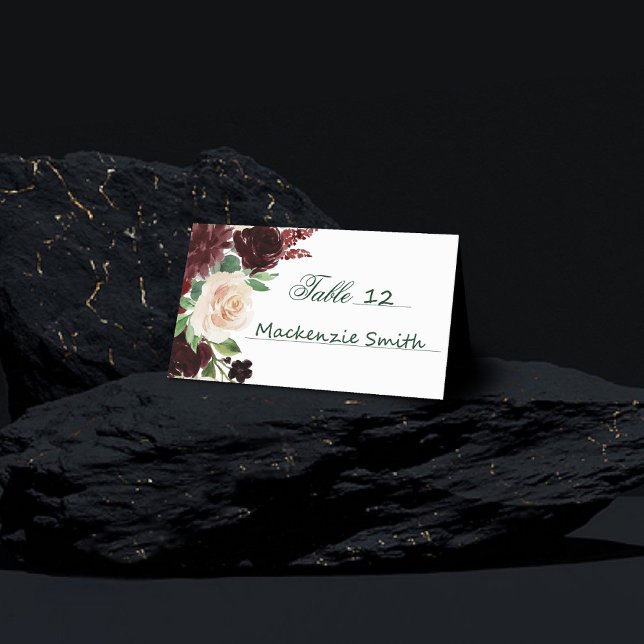 Cartão De Mesa Rustic Blooms | Terracotta e Marsala Red Buquê (Criador carregado)