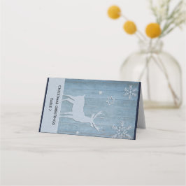Cartão De Mesa Rustic Blue Wood Reindet — Natal