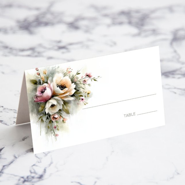 Cartão De Mesa Rustic Pink and Orange Floral Wedding Place Card (Criador carregado)