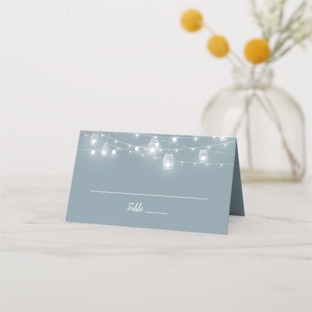 Cartão De Mesa Rustic String Lights Folded Wedding Place Cards (Frente)