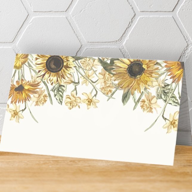 Cartão De Mesa Rustic Watercolor Sunflower Florals (Criador carregado)