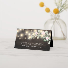 Cartão De Mesa Rustic Wood String Luzes Boho Greenery Casamento