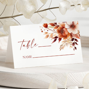 Cartão De Mesa Rusty Burgundy Brown Floral Flower Casamento