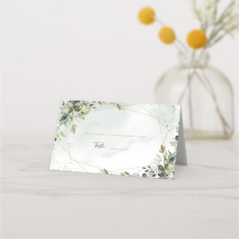 Cartão De Mesa Sage gold eucalyptus geometric wedding place card