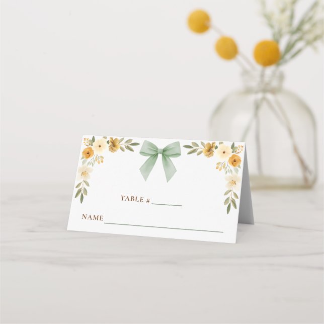 Cartão De Mesa Sage Green Floral Bow Tent Card Place Setting (Verso)