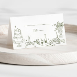 Cartão De Mesa Sage Green Hand Desenhou Casamento Whimsical Obrig