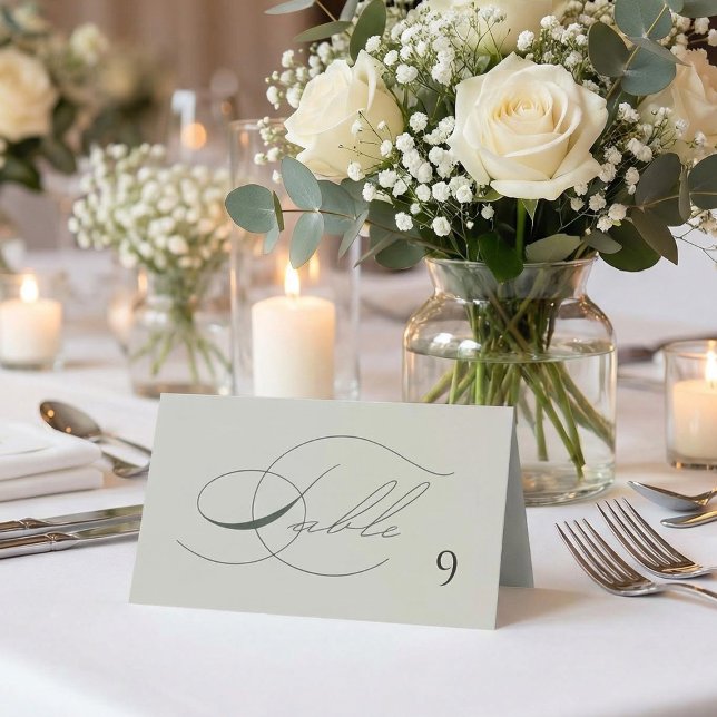 Cartão De Mesa Sage Green Olive Branch Monogram Wedding Table  (Criador carregado)