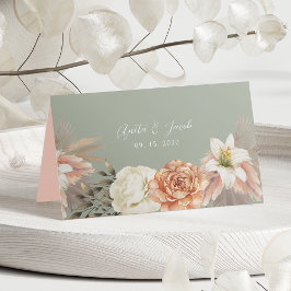 Cartão De Mesa Sage Green Peach Floral Place Card