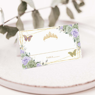 Cartão De Mesa Sage Green Purple Rosa Floral Quinceañera Aniversá