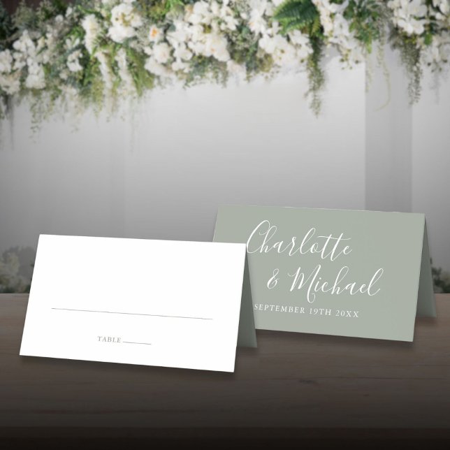 Cartão De Mesa Sage Green Signature Wedding (Sage Green Signature Script Wedding Place Card)