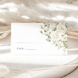 Cartão De Mesa Sage Green White Floral Watercolor Wedding Name