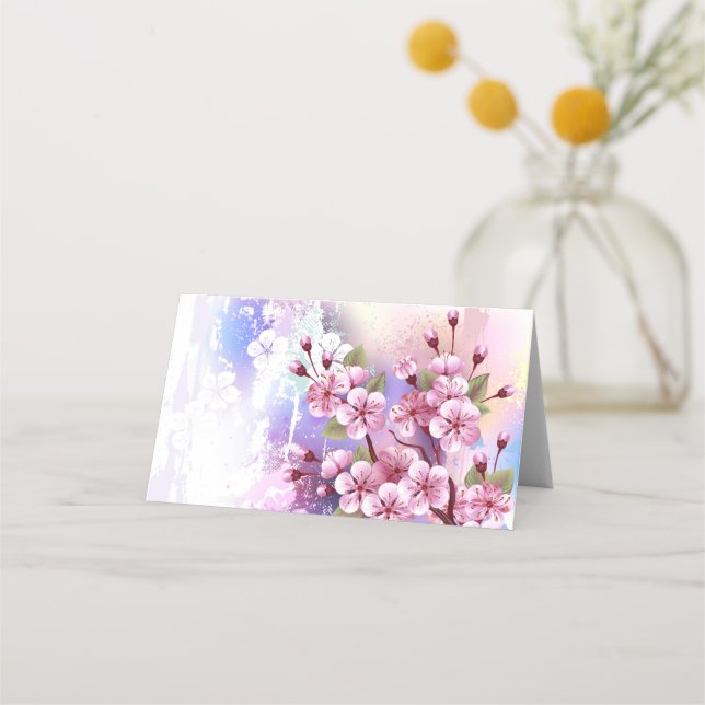 Cartão De Mesa Sakura Rosa sobre Fundo de Pintura (Frente)