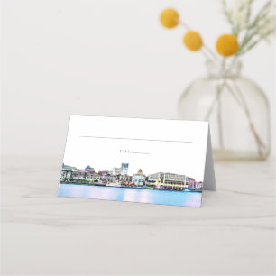 Cartão De Mesa SAVANNAH Georgia Skyline Guest Name Place Card
