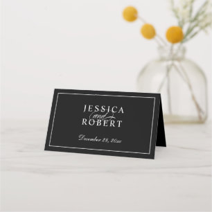 Cartão De Mesa Script branco e preto elegante