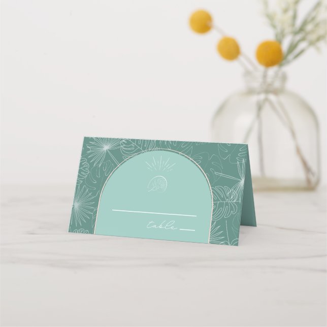 Cartão De Mesa Sea Snail Aqua Beach Weding Place Card (Frente)