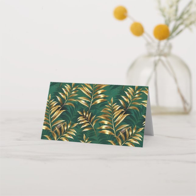 Cartão De Mesa Seamless pattern with golden ferns (Frente)