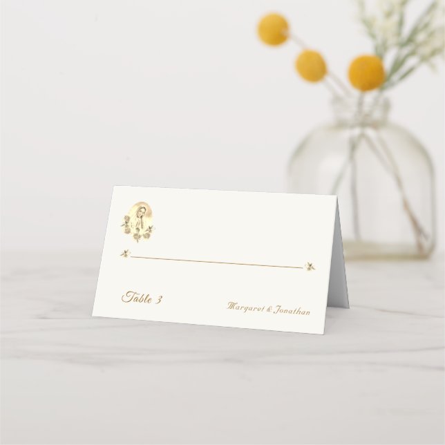 Cartão De Mesa Sepia Virgin Mary Wedding Folding Place Card (Frente)