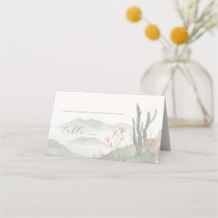 Cartão De Mesa Serena Paisagem Desértica em Aquarela Azul