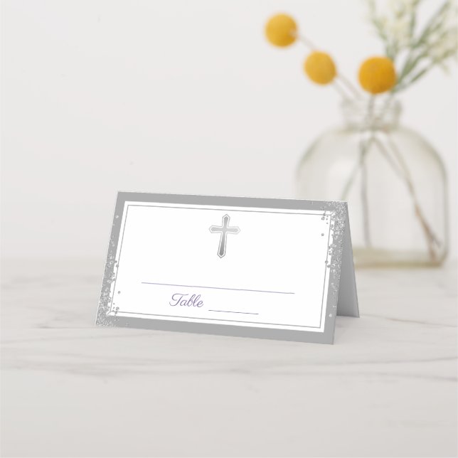 Cartão De Mesa Silver Cross Glitter Purple Primeira Comunhão Sant (Frente)