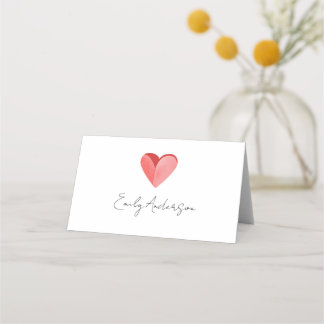 Cartão De Mesa Simple Pink Heart Folded Place Card