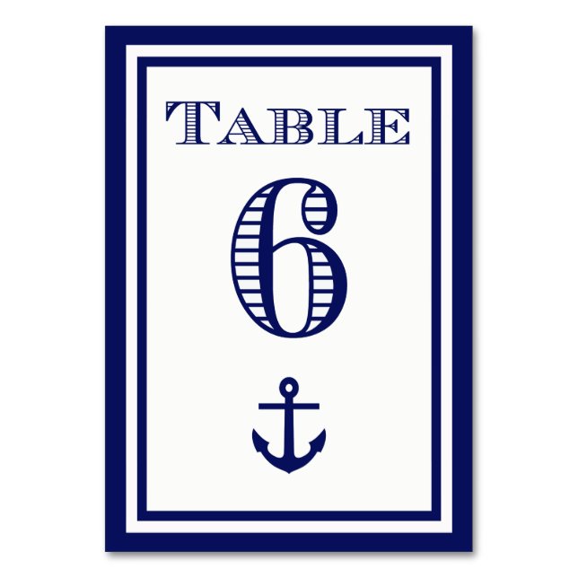 Cartão de Mesa Simples Âncora Moldura Azul Marinho (Frente)