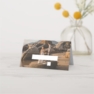 Cartão De Mesa Simples Elegante 2Photo Overlay Script Weding Favo
