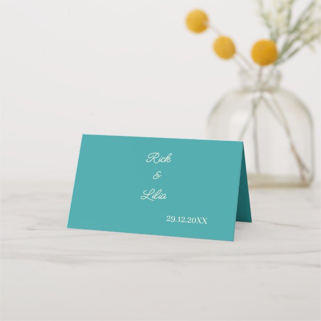 Cartão De Mesa Simples Mesa de Casamento Personalizado em Teal (Verso)