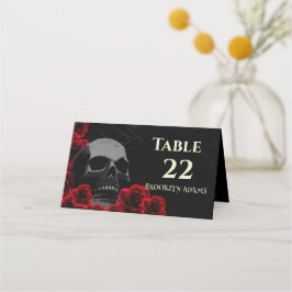 Cartão De Mesa Skull e Rosa vermelha Gothic Halloween Weddin