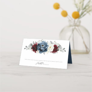 Cartão De Mesa Slate Blue Burgundy White Ivory Floral Casamento