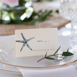 Cartão De Mesa Starfish Azul Local de mesa náutica de casamento