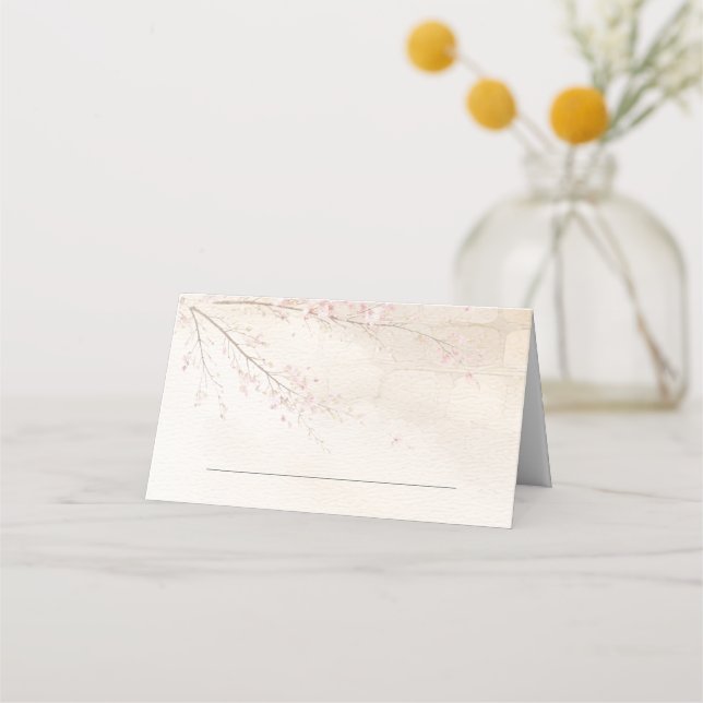 Cartão De Mesa Stone & Cherry Blossom Wedding Folded Place Card (Frente)