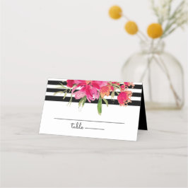 Cartão De Mesa Stripes Negras | Flowers Fuchsia Casamento