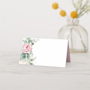Cartão De Mesa Suculenta Verde E Flores Rosa Elegante