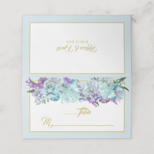 Cartão De Mesa Suite de Casamento de Buquê Azul Teal Obrigado Esc
