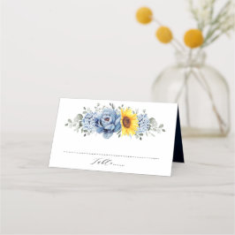Cartão De Mesa Sunflower Dusty Blue Slate Peony Casamento Floral