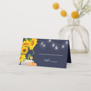 Cartão De Mesa Sunflower Pumpkins Casamento Russo Monograma