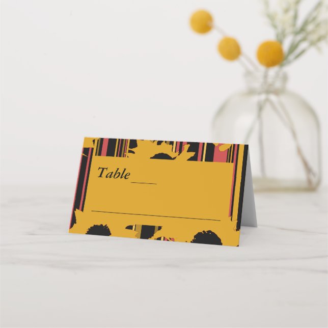 Cartão De Mesa Sunflower Sunset Coral Gold Modern Wedding (Frente)