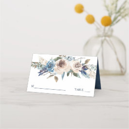 Cartão De Mesa Swan Floral Branco sobre Casamento Azul
