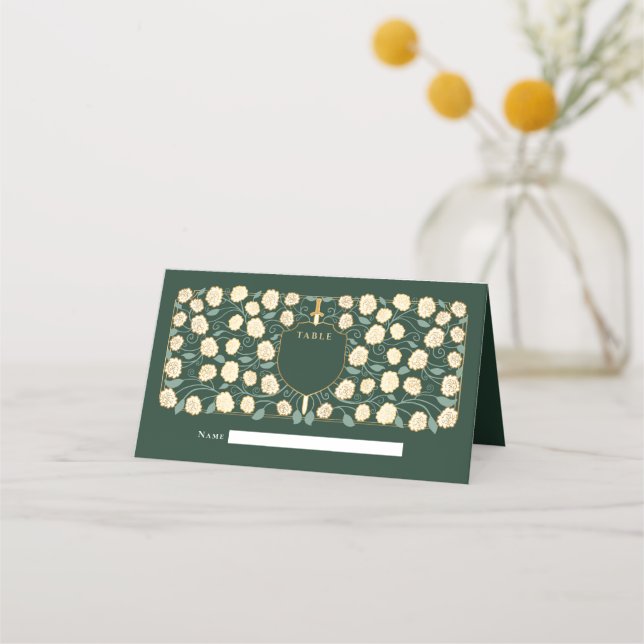 Cartão De Mesa Sword & Shield Medieval Fantasy Casamento Monogram (Frente)