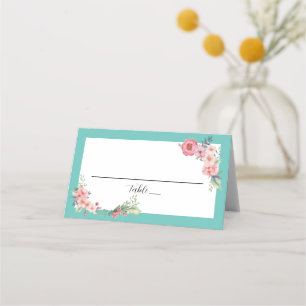 Cartão De Mesa Teal Floral