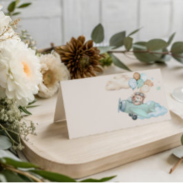 Cartão De Mesa Teddy Bear Airplane Baby Shower Folded Place Card