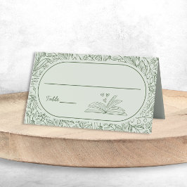 Cartão De Mesa Tema de Livro Floral Sage Verde Chá de Noiva