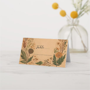 Cartão De Mesa Terracota Flores Prensadas de Pêssego Casamento Bo